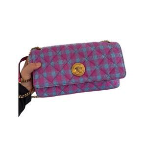 Versace tweet blue pink flap bag with gold Medusa